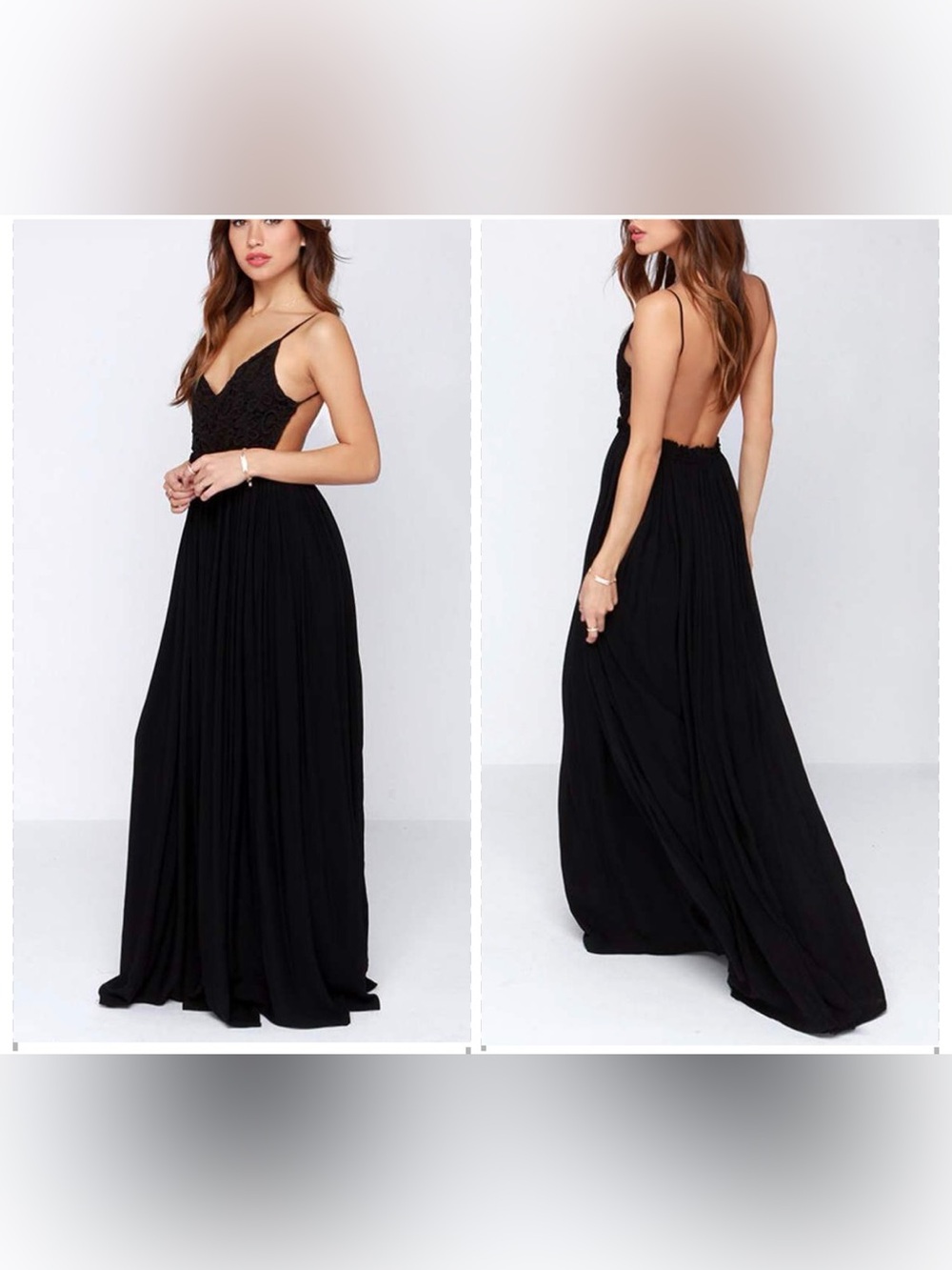 Cute and sexy Black Lace Bodice backless Maxi Dress -